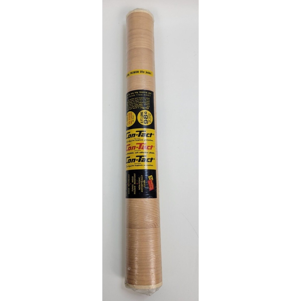 Vtg NIP 6ft Woodgrain Con-Tact Vinyl Paper Liner Roll Cohn Hall Marx 18"‎ Wide